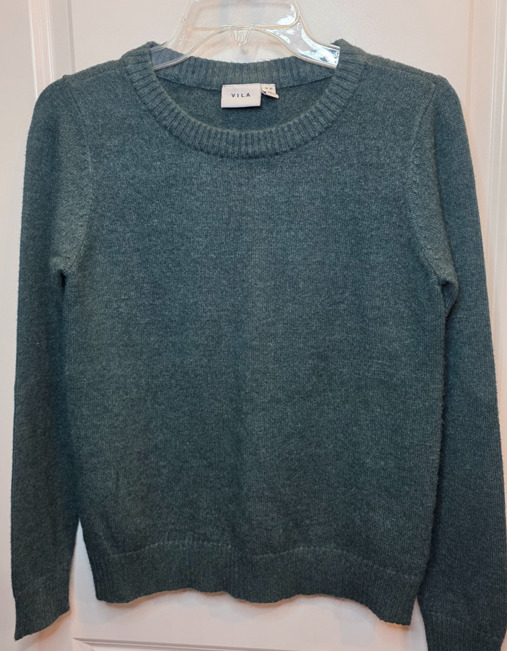 Vila Cozy Long Sleeve Sweater Womens XS Dark Green Viril Crewneck Knit Pullover